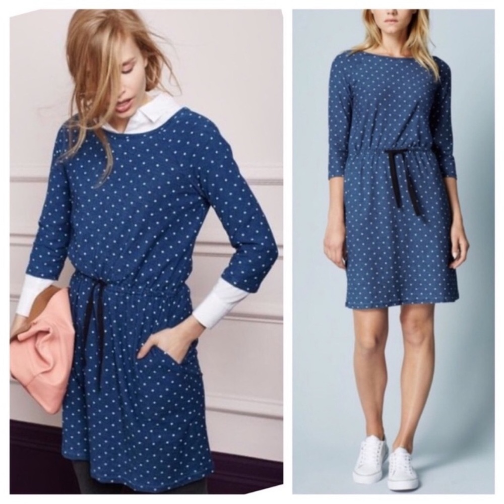 BODEN Size 6 Peggy Drawstring Knit Polka Dot Dress Gray‎ Fleece - Picture 10 of 10